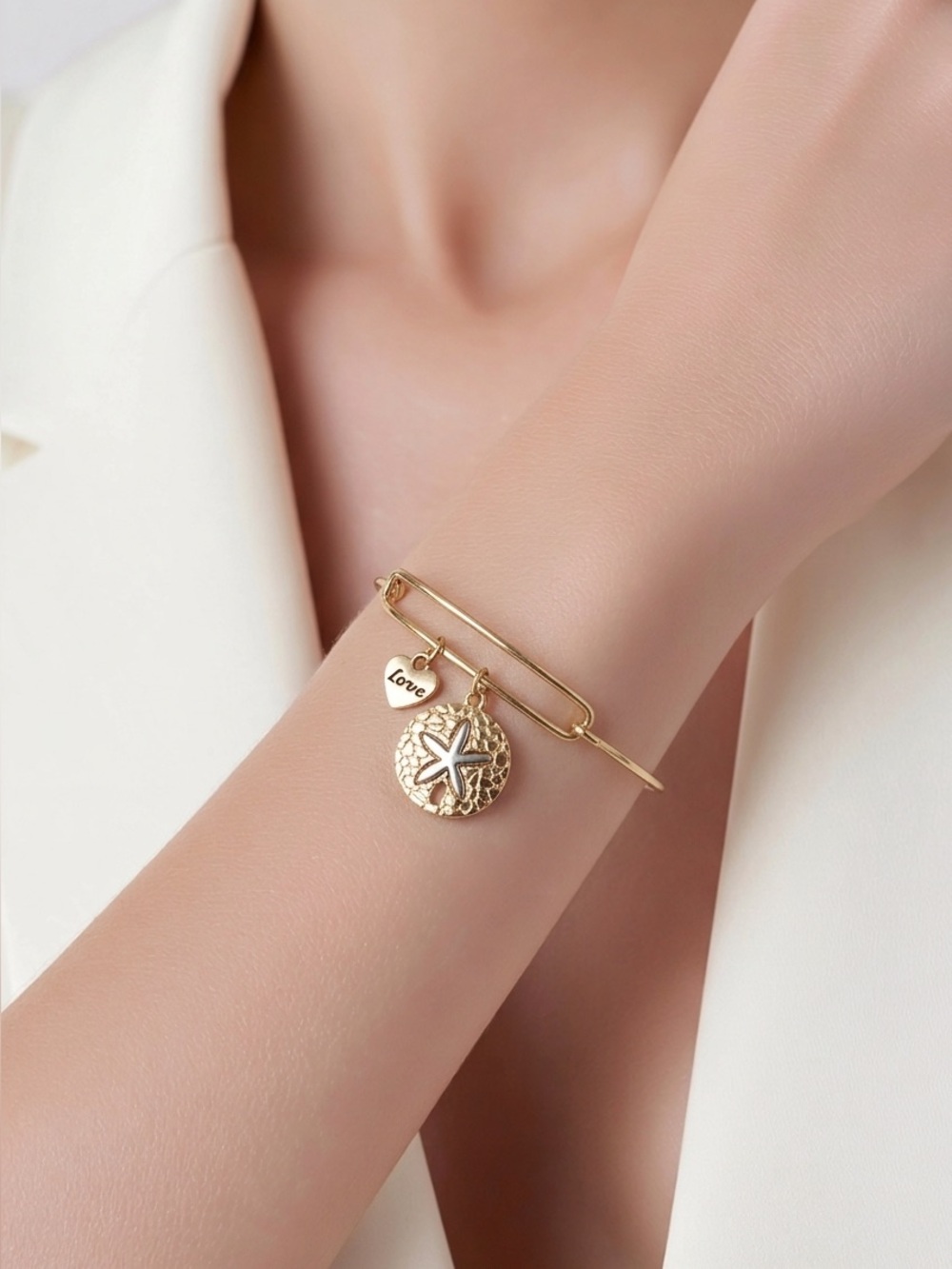 Gold Starfish Charm Bracelet - Love Pendant